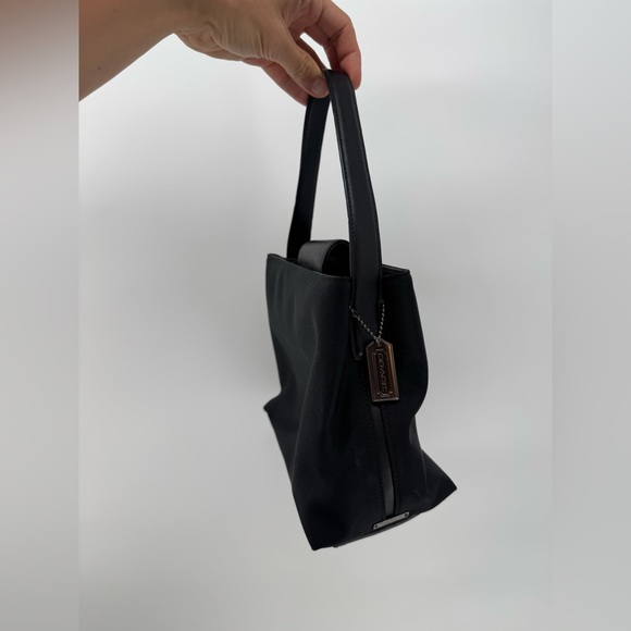 Coach Mini Black Canvas Tote Bag with Leather Trim-Minimalist Professional Style - Picture 2 of 9
